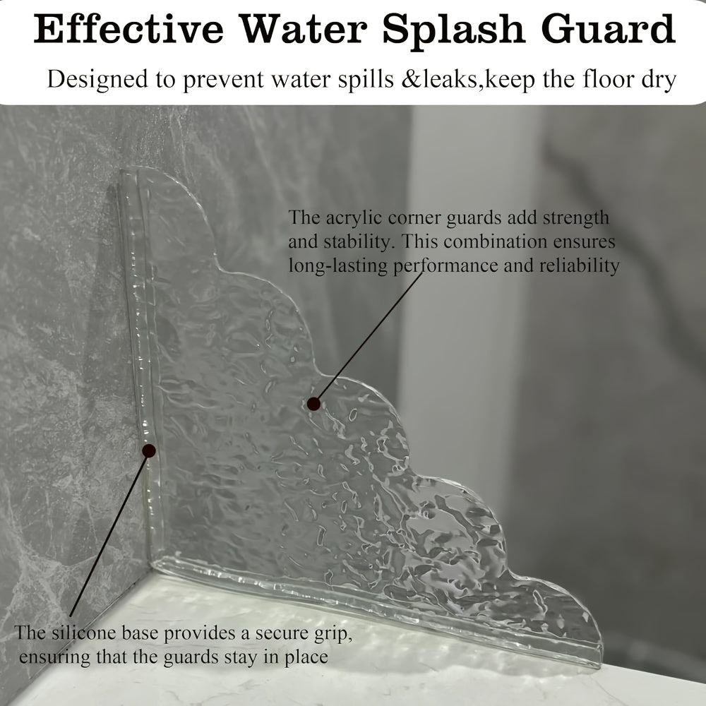 2pcs Antique Metal Finish Shower Splash Guards, Acrylic Tub Corner Protectors, 8.5 x 7.4 x 0.12 Inches, Latex-Free Plastic Material, Bathroom Safety & Decor